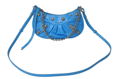 BALENCIAGA バレンシアガ Le Cagole Mini ミニ ショルダーバッグ ラインストーン ブルー カーフスキン 美品 中古 4b000775