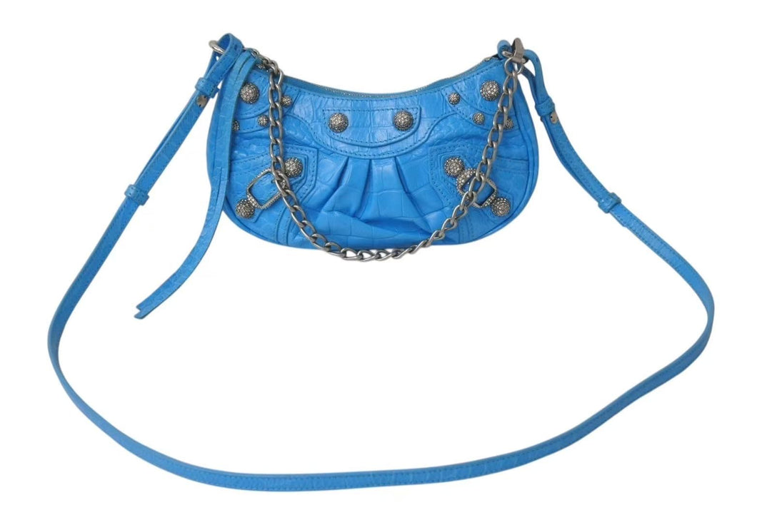 BALENCIAGA バレンシアガ Le Cagole Mini ミニ ショルダーバッグ ラインストーン ブルー カーフスキン 美品 中古 4b000775