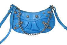 Load image into Gallery viewer, BALENCIAGA バレンシアガ Le Cagole Mini ミニ ショルダーバッグ ラインストーン ブルー カーフスキン 美品 中古 4b000775