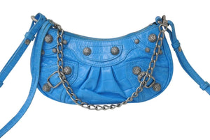 BALENCIAGA バレンシアガ Le Cagole Mini ミニ ショルダーバッグ ラインストーン ブルー カーフスキン 美品 中古 4b000775