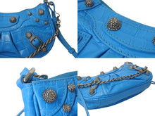 Load image into Gallery viewer, BALENCIAGA バレンシアガ Le Cagole Mini ミニ ショルダーバッグ ラインストーン ブルー カーフスキン 美品 中古 4b000775
