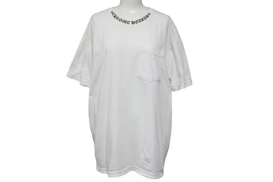 CHROME HEARTS クロムハーツ 半袖Ｔシャツ 新型ネックロゴプリント ホワイト コットン サイズL 美品 中古 4b000779 