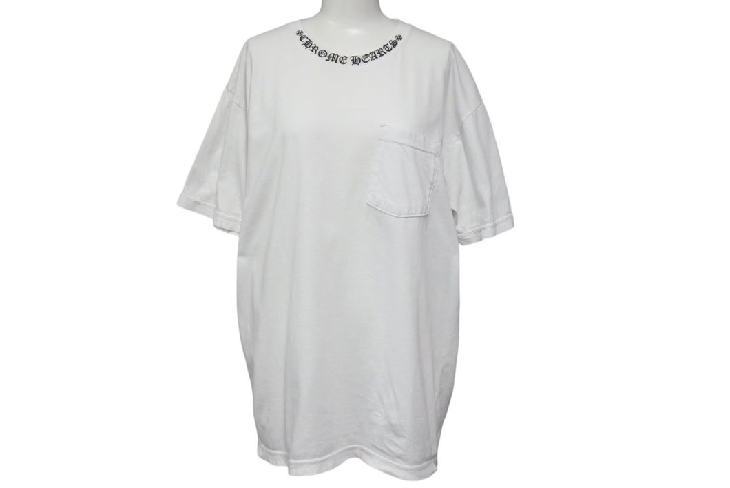 CHROME HEARTS クロムハーツ 半袖Ｔシャツ 新型ネックロゴプリント ホワイト コットン サイズL 美品 中古 4b000779 