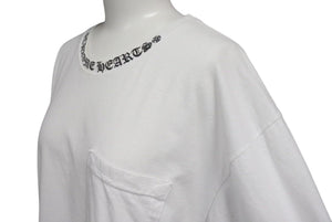 CHROME HEARTS クロムハーツ 半袖Ｔシャツ 新型ネックロゴプリント ホワイト コットン サイズL 美品 中古 4b000779 