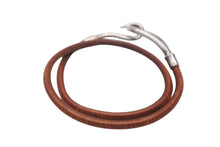 画像をギャラリービューアに読み込む, HERMES エルメス Jumbo H ジャンボチョーカー ネックレス 2連ブレスレット アクセサリー レザー ブラウン シルバー金具 美品 中古 4b007853