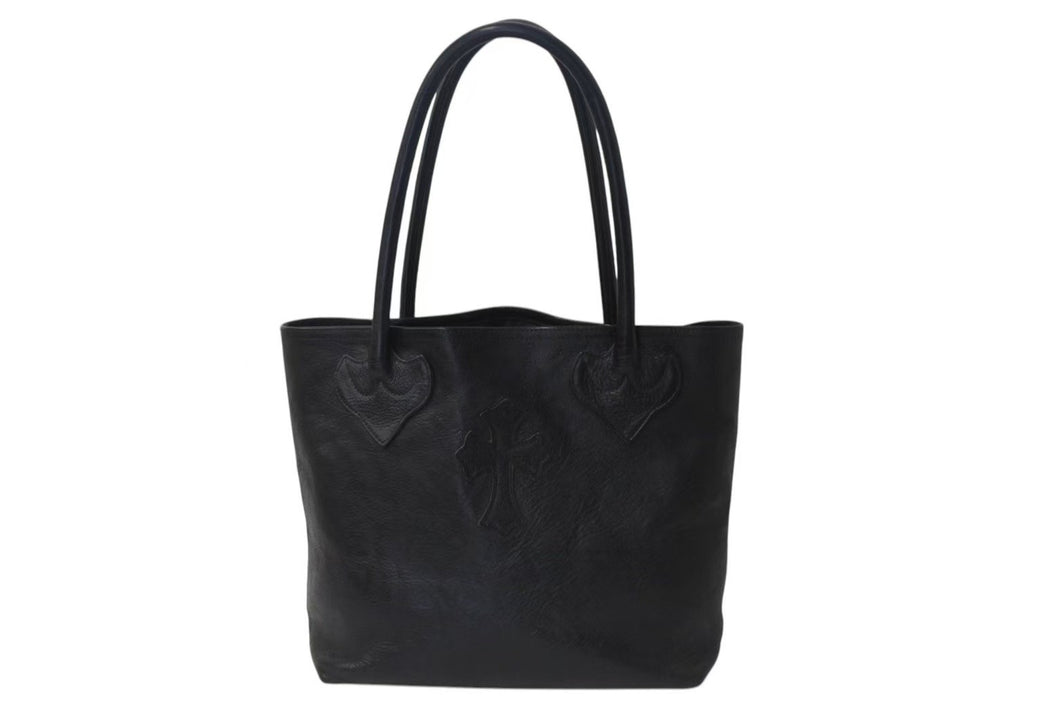 CHROME HEARTS クロムハーツ FS TOTE FSトートバッグ CHクロスレザーパッチ レザー シルバー925 ブラック 美品 中古 4b000788 