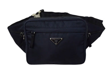 PRADA プラダ ウエストバッグ ショルダーバッグ トライアングルロゴ 2VL001 ナイロン ネイビー ブラック シルバー金具 美品 中古 4b000789