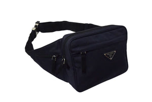 PRADA プラダ ウエストバッグ ショルダーバッグ トライアングルロゴ 2VL001 ナイロン ネイビー ブラック シルバー金具 美品 中古 4b000789
