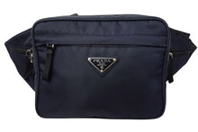 Load image into Gallery viewer, PRADA プラダ ウエストバッグ ショルダーバッグ トライアングルロゴ 2VL001 ナイロン ネイビー ブラック シルバー金具 美品 中古 4b000789