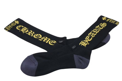 新品未使用 CHROME HEARTS クロムハーツ CH Hairy Dagger ダガー ソックス 靴下 コットン ブラック イエロー サイズM 中古 4b000811