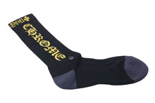 Load image into Gallery viewer, 新品未使用 CHROME HEARTS クロムハーツ CH Hairy Dagger ダガー ソックス 靴下 コットン ブラック イエロー サイズM 中古 4b000811