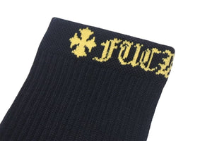 新品未使用 CHROME HEARTS クロムハーツ CH Hairy Dagger ダガー ソックス 靴下 コットン ブラック イエロー サイズM 中古 4b000811