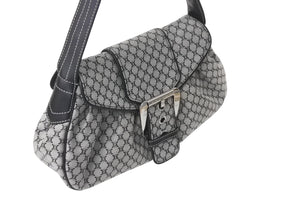 極美品 CELINE セリーヌ ワンショルダーバッグ CE00/34 マカダム柄 ブラック グレー キャンバス レザー シルバー金具 総柄 中古 4b000821