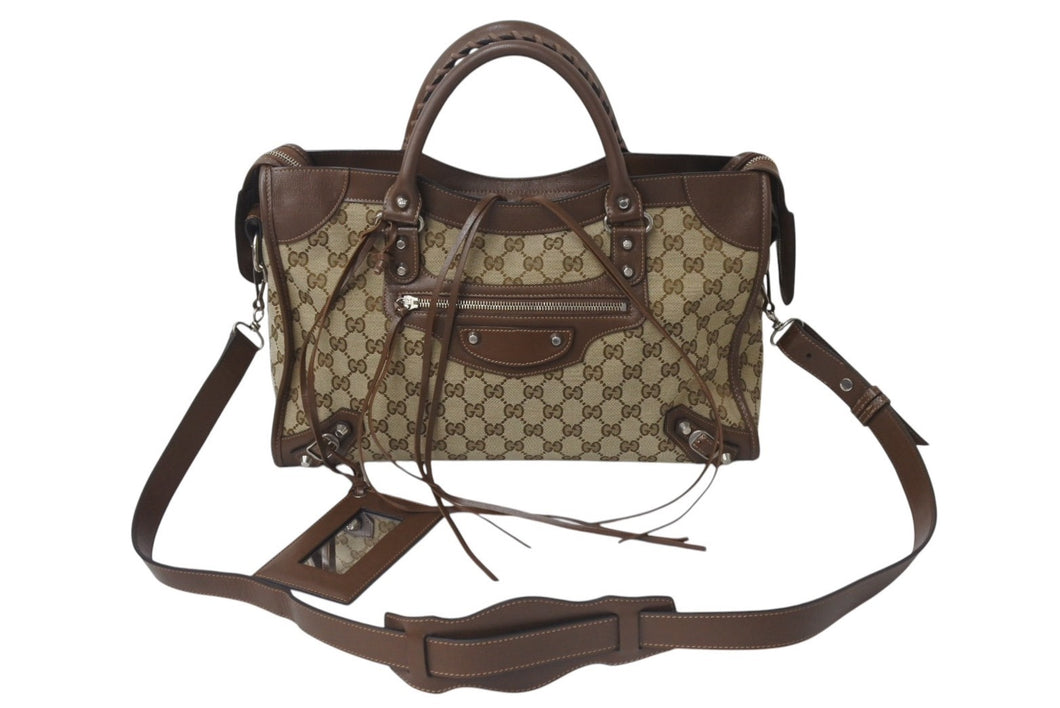極美品 BALENCIAGA × GUCCI バレンシアガ × グッチ Neo Classic City bag シティ ハンドバッグ ショルダーバッグ 2WAY WS13181 レザー 中古 4b000836