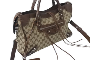 極美品 BALENCIAGA × GUCCI バレンシアガ × グッチ Neo Classic City bag シティ ハンドバッグ ショルダーバッグ 2WAY WS13181 レザー 中古 4b000836