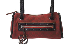 LOEWE ロエベ ハンドバッグ 290503 アナグラム柄 キャンバス レザー レッド ブラウン シルバー金具 美品 中古 4b000840