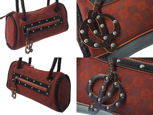 LOEWE ロエベ ハンドバッグ 290503 アナグラム柄 キャンバス レザー レッド ブラウン シルバー金具 美品 中古 4b000840
