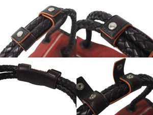 LOEWE ロエベ ハンドバッグ 290503 アナグラム柄 キャンバス レザー レッド ブラウン シルバー金具 美品 中古 4b000840