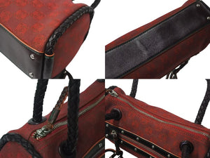LOEWE ロエベ ハンドバッグ 290503 アナグラム柄 キャンバス レザー レッド ブラウン シルバー金具 美品 中古 4b000840