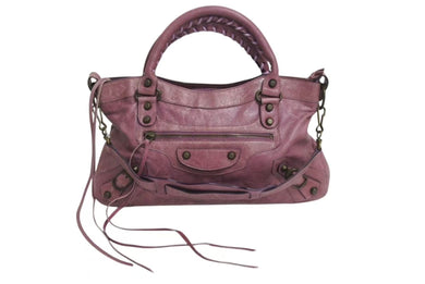 BALENCIAGA バレンシアガ ザ ファースト ハンドバッグ 2WAY ショルダーバッグ ワンショルダー パープル レザー 美品 中古 4b000845