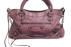 BALENCIAGA バレンシアガ ザ ファースト ハンドバッグ 2WAY ショルダーバッグ ワンショルダー パープル レザー 美品 中古 4b000845