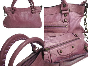 BALENCIAGA バレンシアガ ザ ファースト ハンドバッグ 2WAY ショルダーバッグ ワンショルダー パープル レザー 美品 中古 4b000845