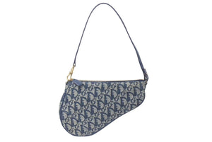 極美品 Christian Dior クリスチャンディオール トロッター サドルポーチ ワンショルダーバッグ MC0091 ネイビー 中古 4b000867