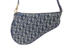 極美品 Christian Dior クリスチャンディオール トロッター サドルポーチ ワンショルダーバッグ MC0091 ネイビー 中古 4b000867