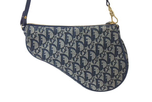 極美品 Christian Dior クリスチャンディオール トロッター サドルポーチ ワンショルダーバッグ MC0091 ネイビー 中古 4b000867
