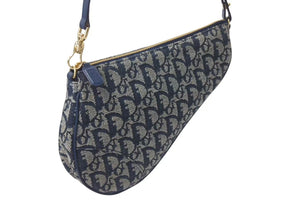 極美品 Christian Dior クリスチャンディオール トロッター サドルポーチ ワンショルダーバッグ MC0091 ネイビー 中古 4b000867