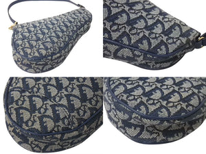 極美品 Christian Dior クリスチャンディオール トロッター サドルポーチ ワンショルダーバッグ MC0091 ネイビー 中古 4b000867