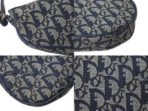 極美品 Christian Dior クリスチャンディオール トロッター サドルポーチ ワンショルダーバッグ MC0091 ネイビー 中古 4b000867