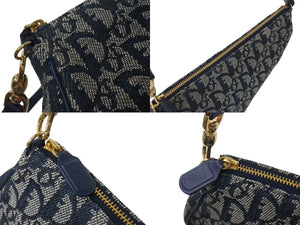 極美品 Christian Dior クリスチャンディオール トロッター サドルポーチ ワンショルダーバッグ MC0091 ネイビー 中古 4b000867