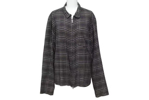 CHROME HEARTS クロムハーツ 長袖ジップアップシャツ サイズL ダガージップ チェック柄 ブラック シルバー925 美品 中古 4b000881
