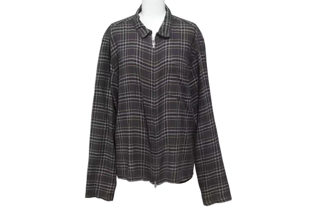 CHROME HEARTS クロムハーツ 長袖ジップアップシャツ サイズL ダガージップ チェック柄 ブラック シルバー925 美品 中古 4b000881
