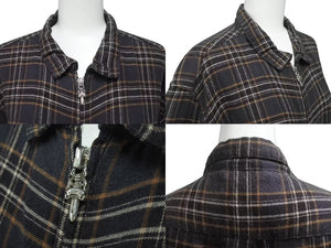 CHROME HEARTS クロムハーツ 長袖ジップアップシャツ サイズL ダガージップ チェック柄 ブラック シルバー925 美品 中古 4b000881