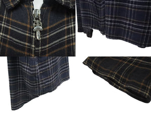 CHROME HEARTS クロムハーツ 長袖ジップアップシャツ サイズL ダガージップ チェック柄 ブラック シルバー925 美品 中古 4b000881