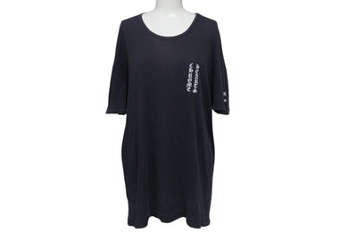CHROME HEARTS クロムハーツ オールドクロムハーツ リブT 半袖Ｔシャツ コットン ネイビー ホワイト サイズL 良品 中古 4b000887