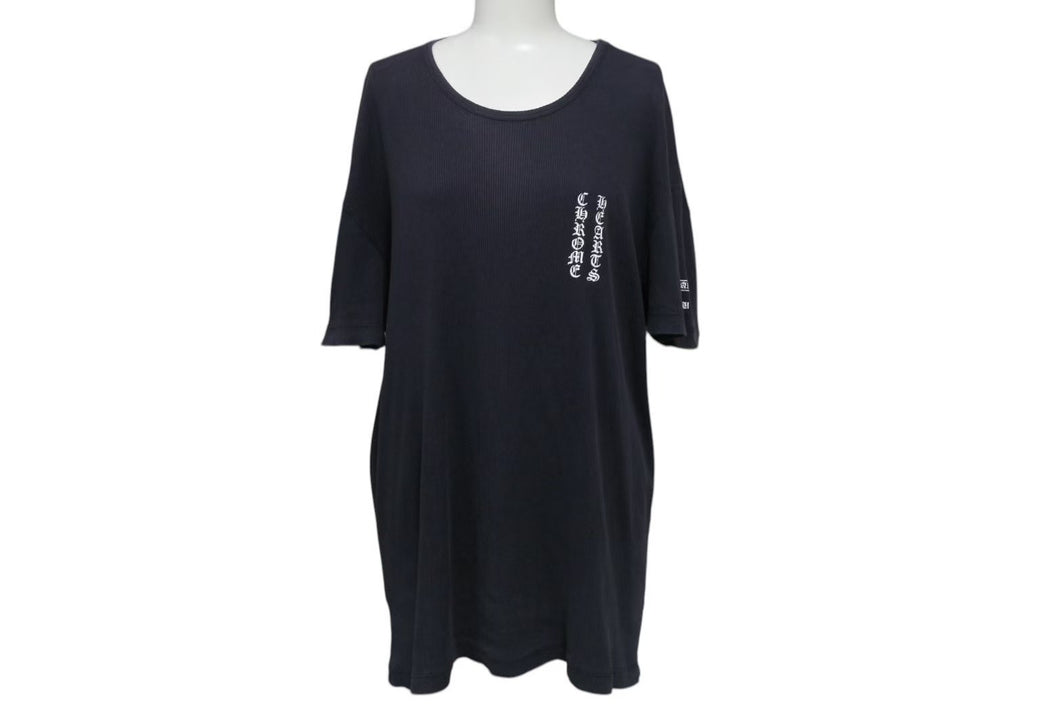 CHROME HEARTS クロムハーツ オールドクロムハーツ リブT 半袖Ｔシャツ コットン ネイビー ホワイト サイズL 良品 中古 4b000887