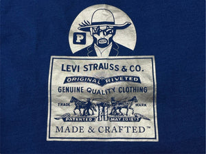 新品同様 Levi's MADE&CRAFTED × Poggy リーバイス ポギー コラボ プリント 半袖Ｔシャツ ネイビー ゴールド コットン サイズL 中古 4b000900