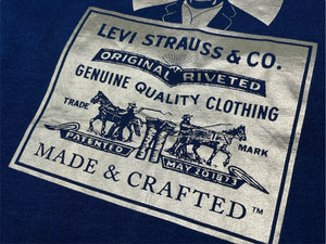 新品同様 Levi's MADE&CRAFTED × Poggy リーバイス ポギー コラボ プリント 半袖Ｔシャツ ネイビー ゴールド コットン サイズL 中古 4b000900