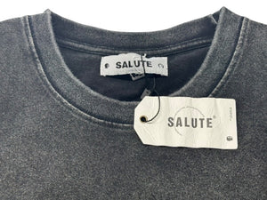 未使用 SALUTE サルーテ WASHED FLOWER VINTAGE T-SHIRT ヴィンテージ加工 フラワープリント クルーネックT ブラックシャツ サイズM 中古 4b000905 