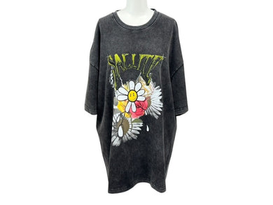 未使用 SALUTE サルーテ WASHED FLOWER VINTAGE T-SHIRT ヴィンテージ加工 フラワープリント クルーネックT ブラックシャツ サイズM 中古 4b000905 