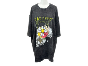 未使用 SALUTE サルーテ WASHED FLOWER VINTAGE T-SHIRT ヴィンテージ加工 フラワープリント クルーネックT ブラックシャツ サイズM 中古 4b000905 