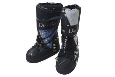 極美品 Christian Dior クリスチャンディオール スノーブーツ ガリアーノ期 トロンプルイユ デニム 00FW サイズ35-37 アーカイブ 中古 4b000921