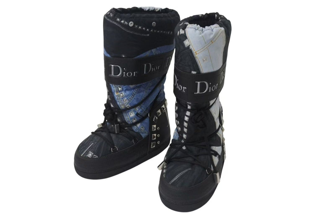 極美品 Christian Dior クリスチャンディオール スノーブーツ ガリアーノ期 トロンプルイユ デニム 00FW サイズ35-37 アーカイブ 中古 4b000921