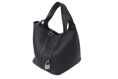 極美品 HERMES エルメス ピコタンロックMM ハンドバッグ X刻印 トリヨンクレマンス ブラック シルバー金具 中古 4b000926