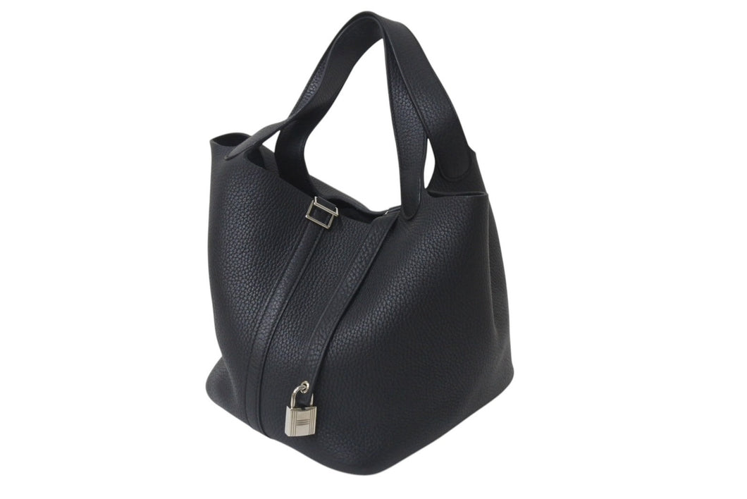 極美品 HERMES エルメス ピコタンロックMM ハンドバッグ X刻印 トリヨンクレマンス ブラック シルバー金具 中古 4b000926