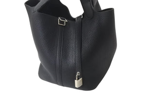極美品 HERMES エルメス ピコタンロックMM ハンドバッグ X刻印 トリヨンクレマンス ブラック シルバー金具 中古 4b000926
