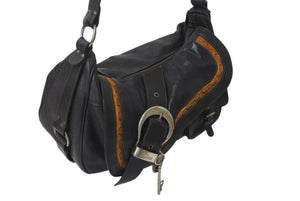 Christian Dior クリスチャンディオール ガウチョ サドルバッグ ハンドバッグ 16-MA-0067 ブラック レザー 美品 中古 4b000930